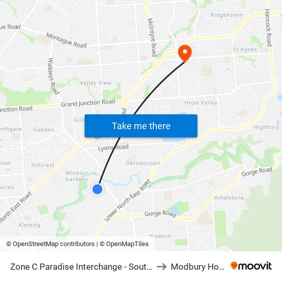 Zone C Paradise Interchange - South East side to Modbury Hospital map