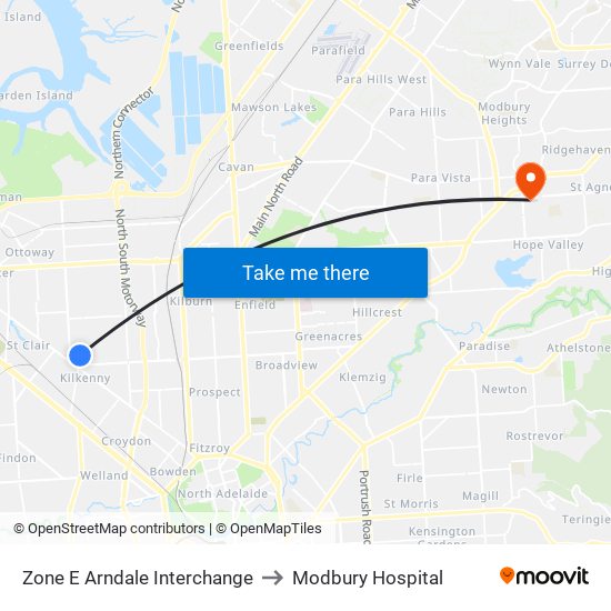 Zone E Arndale Interchange to Modbury Hospital map