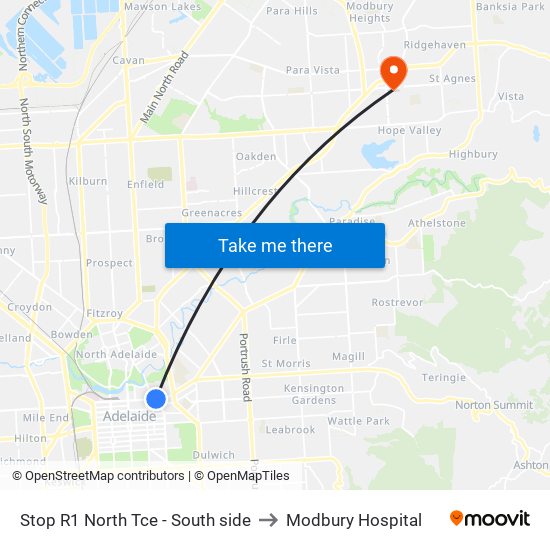 Stop R1 North Tce - South side to Modbury Hospital map