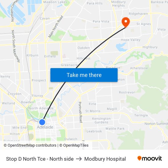 Stop D North Tce - North side to Modbury Hospital map