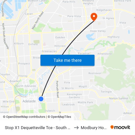 Stop X1 Dequetteville Tce - South West side to Modbury Hospital map