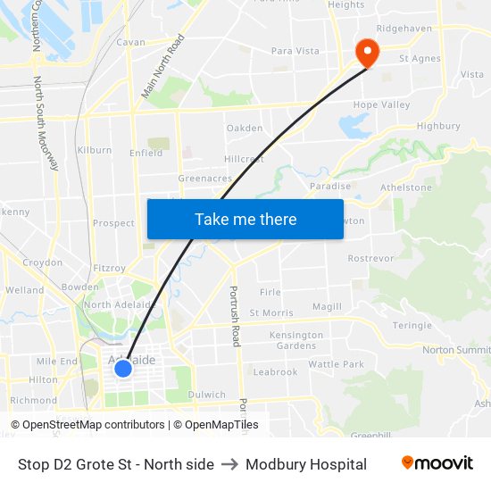 Stop D2 Grote St - North side to Modbury Hospital map