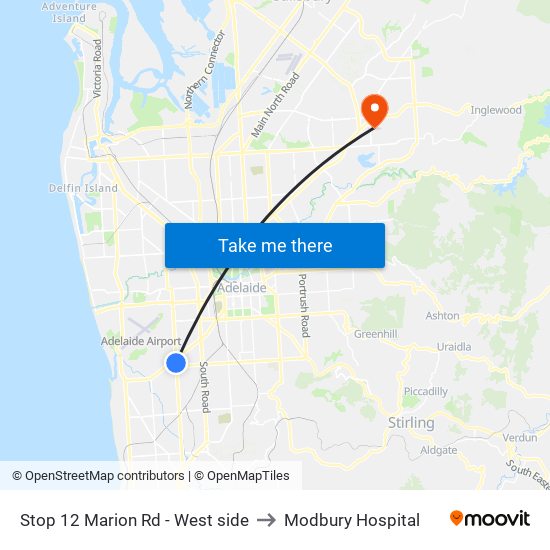 Stop 12 Marion Rd - West side to Modbury Hospital map