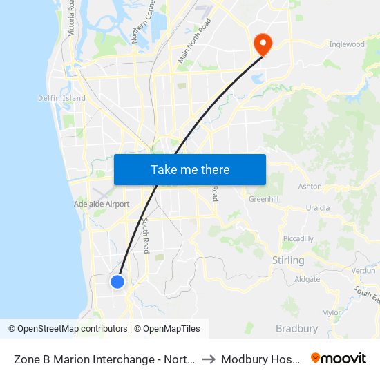 Zone B Marion Interchange - North side to Modbury Hospital map