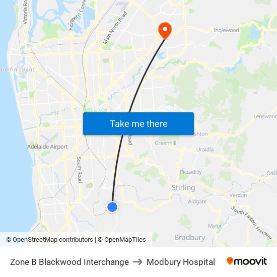 Zone B Blackwood Interchange to Modbury Hospital map