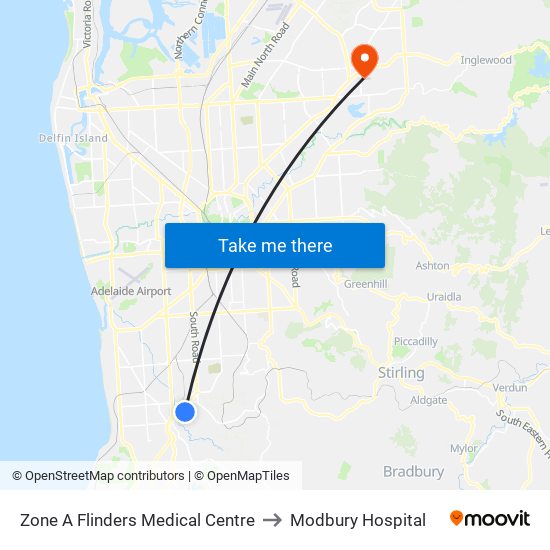 Zone A Flinders Medical Centre to Modbury Hospital map