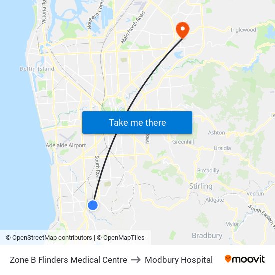Zone B Flinders Medical Centre to Modbury Hospital map