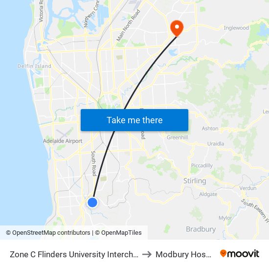 Zone C Flinders University Interchange to Modbury Hospital map