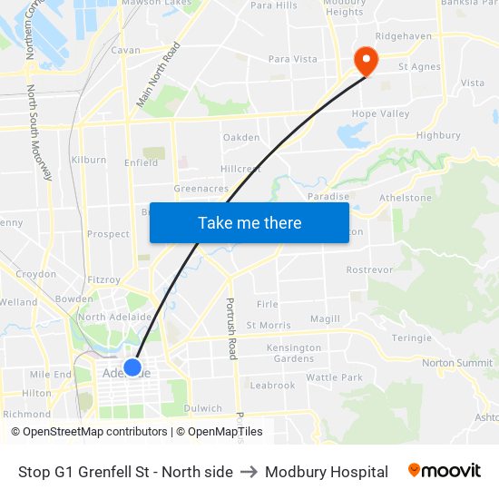 Stop G1 Grenfell St - North side to Modbury Hospital map