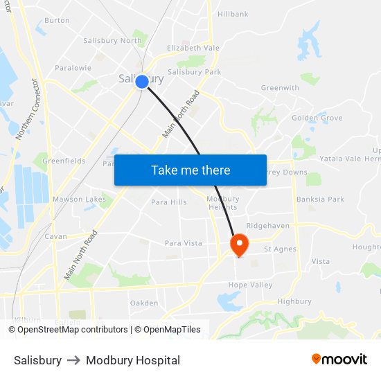 Salisbury to Modbury Hospital map