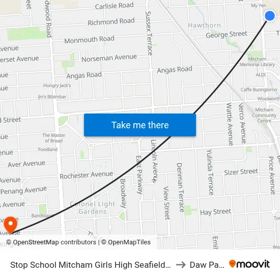 Stop School Mitcham Girls High Seafield Av to Daw Park map
