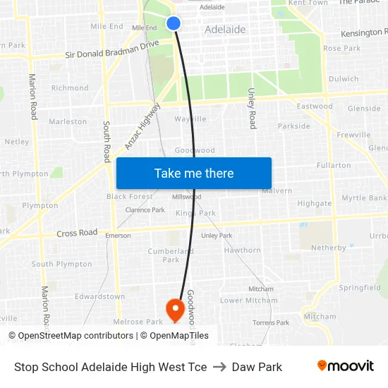 Stop School Adelaide High West Tce to Daw Park map