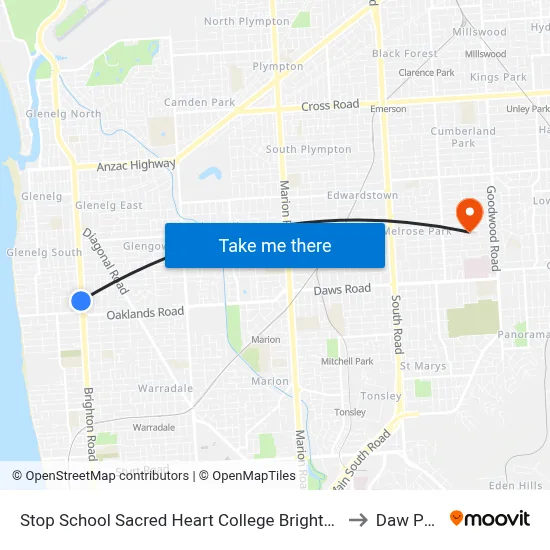 Stop School Sacred Heart College Brighton Rd to Daw Park map