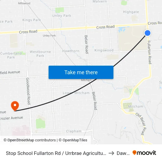 Stop School Fullarton Rd / Urrbrae Agricultural High School - West side to Daw Park map