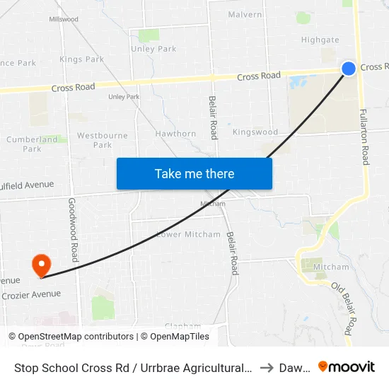 Stop School Cross Rd / Urrbrae Agricultural High School - North side to Daw Park map