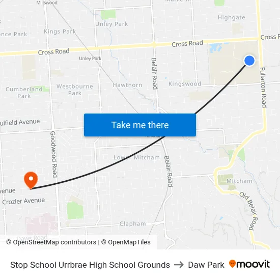 Stop School Urrbrae High School Grounds to Daw Park map