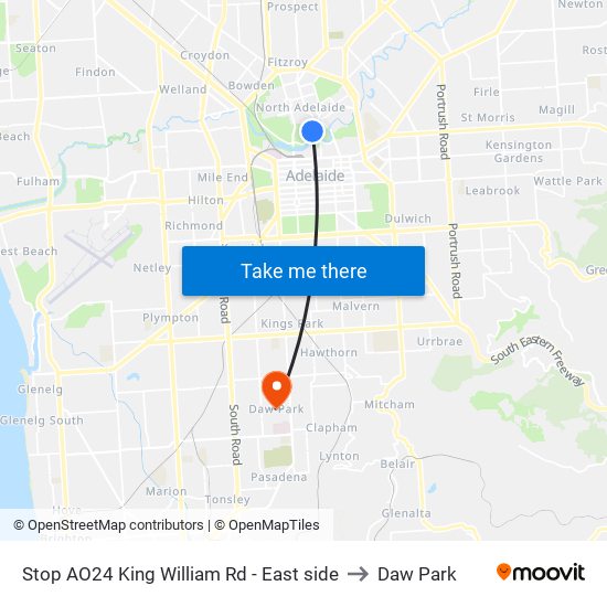 Stop AO24 King William Rd - East side to Daw Park map