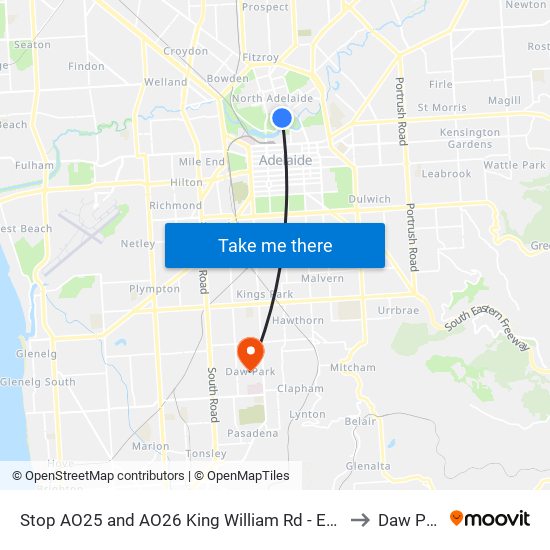 Stop AO25 and AO26 King William Rd - East side to Daw Park map