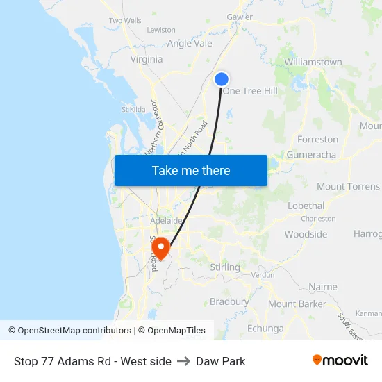 Stop 77 Adams Rd - West side to Daw Park map