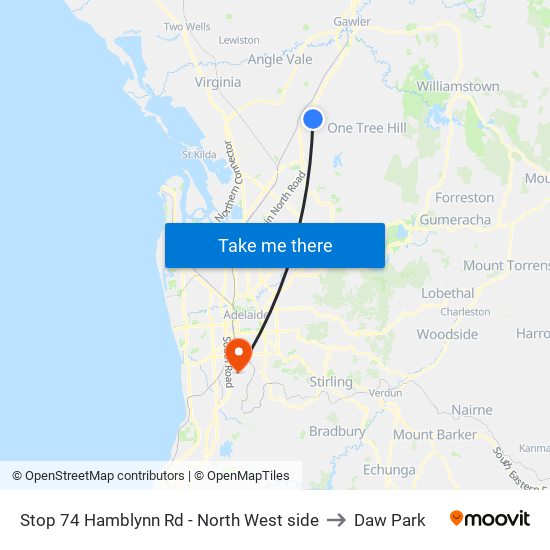 Stop 74 Hamblynn Rd - North West side to Daw Park map