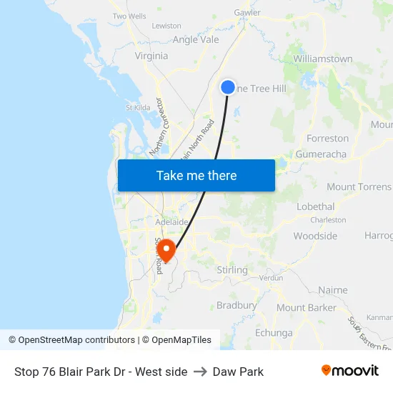 Stop 76 Blair Park Dr - West side to Daw Park map
