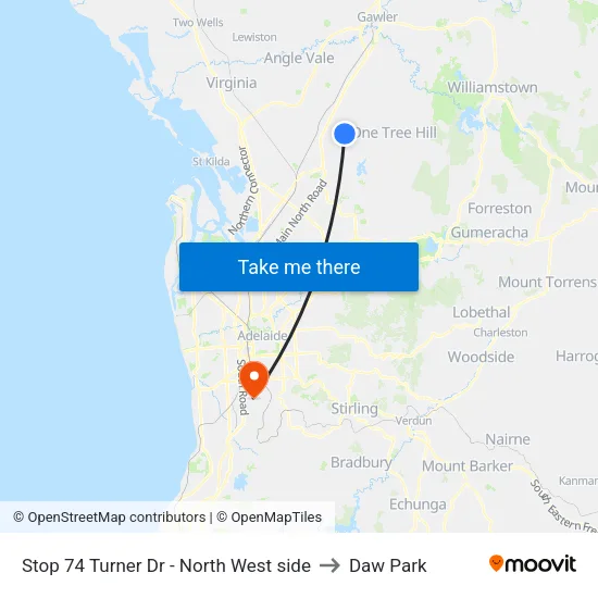 Stop 74 Turner Dr - North West side to Daw Park map