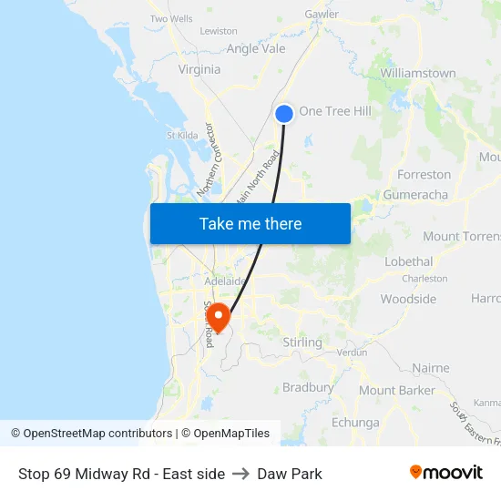 Stop 69 Midway Rd - East side to Daw Park map