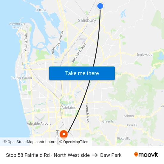 Stop 58 Fairfield Rd - North West side to Daw Park map