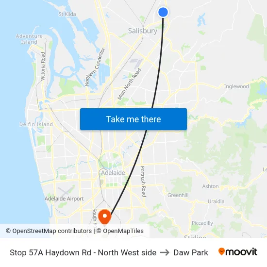 Stop 57A Haydown Rd - North West side to Daw Park map