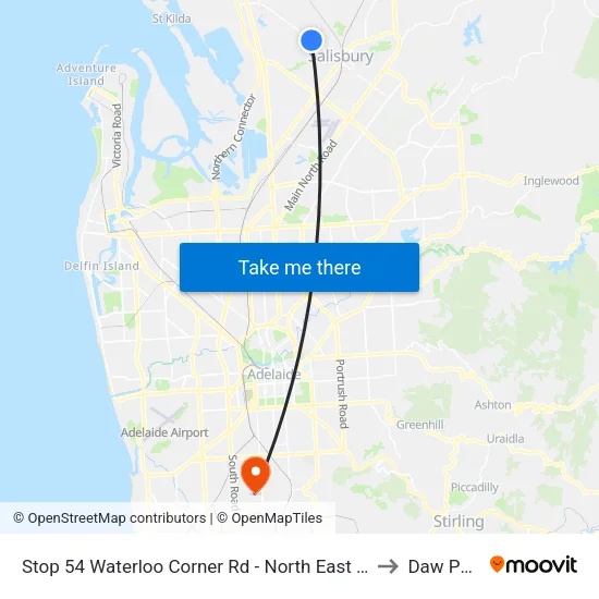 Stop 54 Waterloo Corner Rd - North East side to Daw Park map