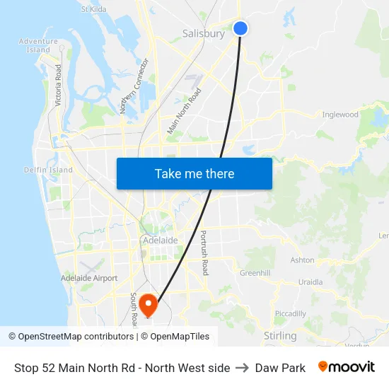 Stop 52 Main North Rd - North West side to Daw Park map