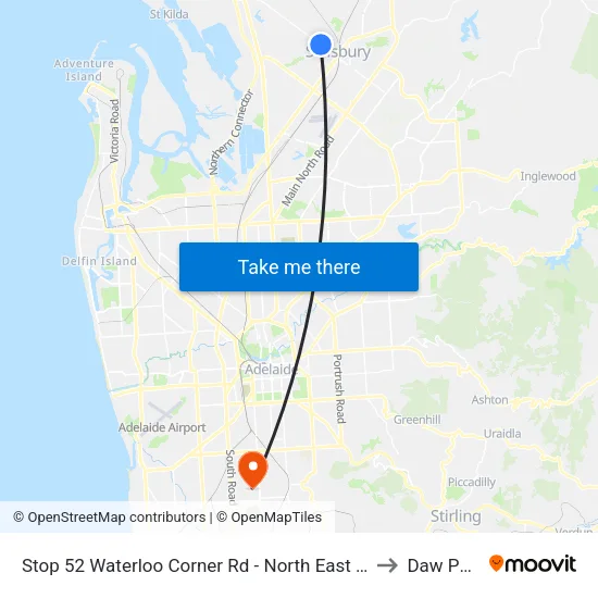 Stop 52 Waterloo Corner Rd - North East side to Daw Park map