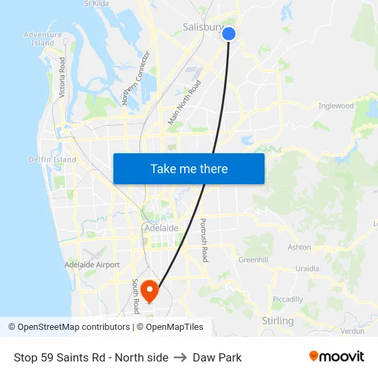 Stop 59 Saints Rd - North side to Daw Park map