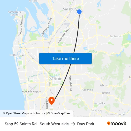 Stop 59 Saints Rd - South West side to Daw Park map