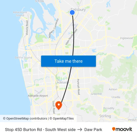 Stop 45D Burton Rd - South West side to Daw Park map