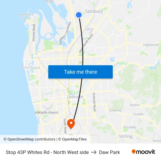Stop 43P Whites Rd - North West side to Daw Park map