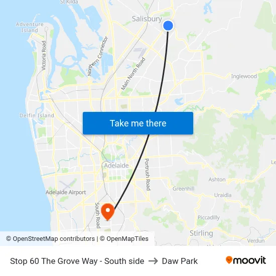 Stop 60 The Grove Way - South side to Daw Park map