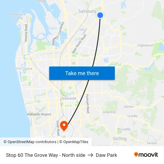 Stop 60 The Grove Way - North side to Daw Park map