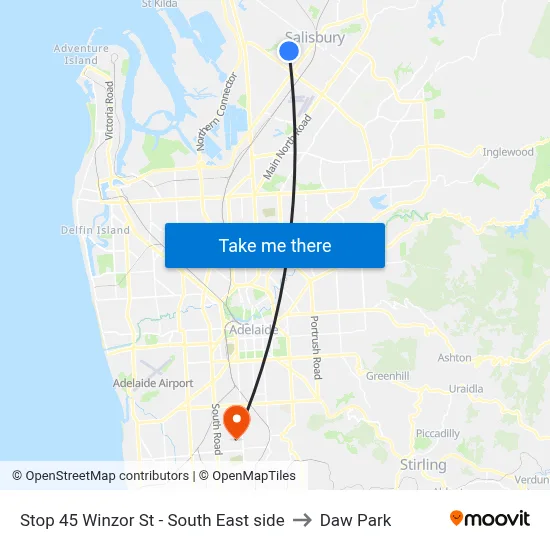 Stop 45 Winzor St - South East side to Daw Park map