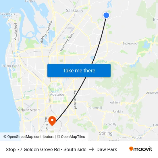 Stop 77 Golden Grove Rd - South side to Daw Park map
