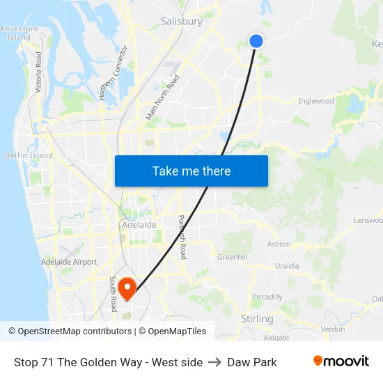 Stop 71 The Golden Way - West side to Daw Park map