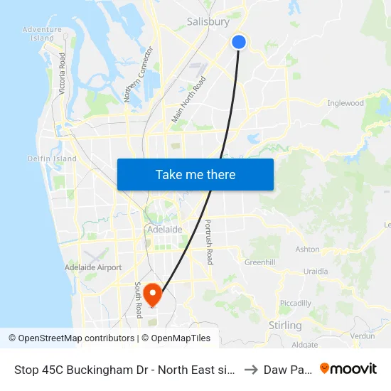 Stop 45C Buckingham Dr - North East side to Daw Park map
