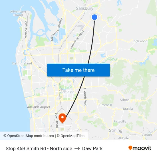 Stop 46B Smith Rd - North side to Daw Park map