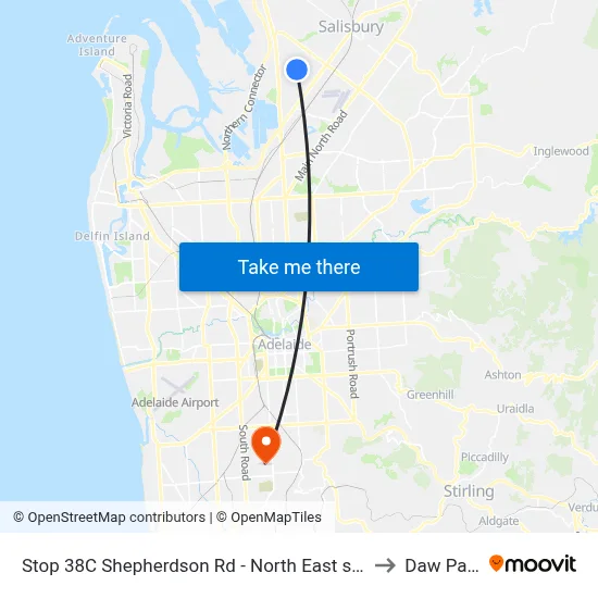 Stop 38C Shepherdson Rd - North East side to Daw Park map