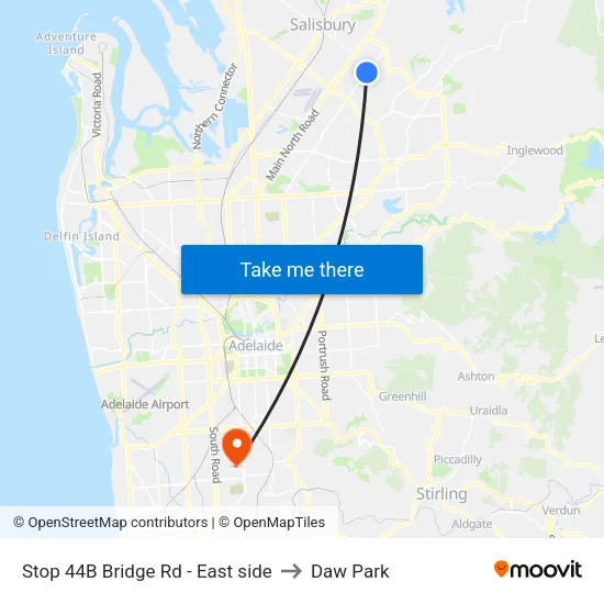 Stop 44B Bridge Rd - East side to Daw Park map