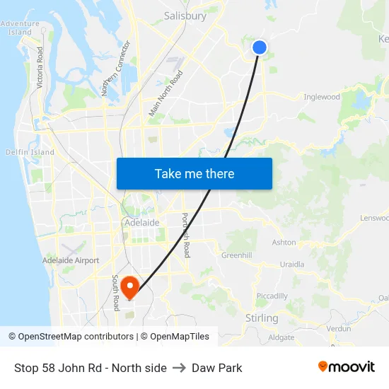 Stop 58 John Rd - North side to Daw Park map