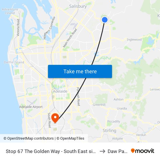 Stop 67 The Golden Way - South East side to Daw Park map