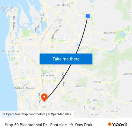 Stop 59 Bicentennial Dr - East side to Daw Park map