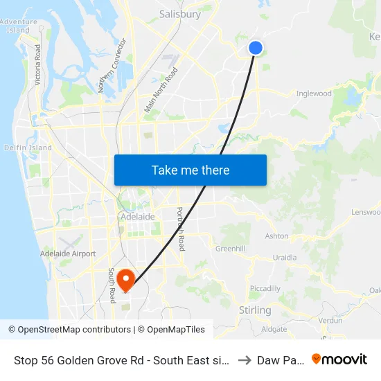 Stop 56 Golden Grove Rd - South East side to Daw Park map