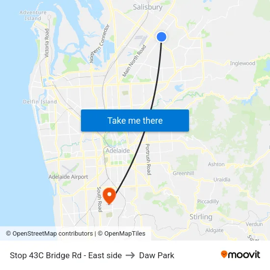 Stop 43C Bridge Rd - East side to Daw Park map